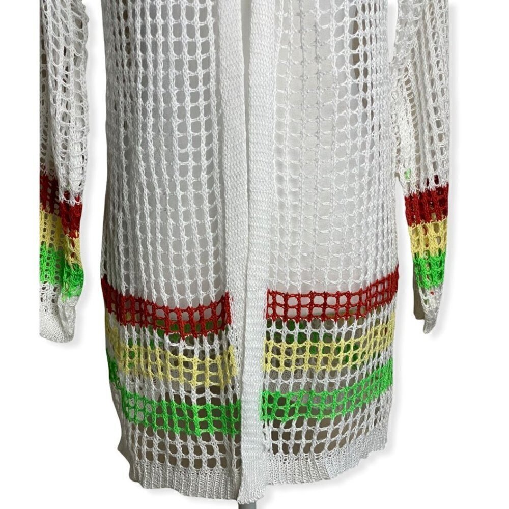Crochet SWIM COVER UP NEW Boho Gypsy Beach Princess White Striped Womens Size L - Picture 6 of 13